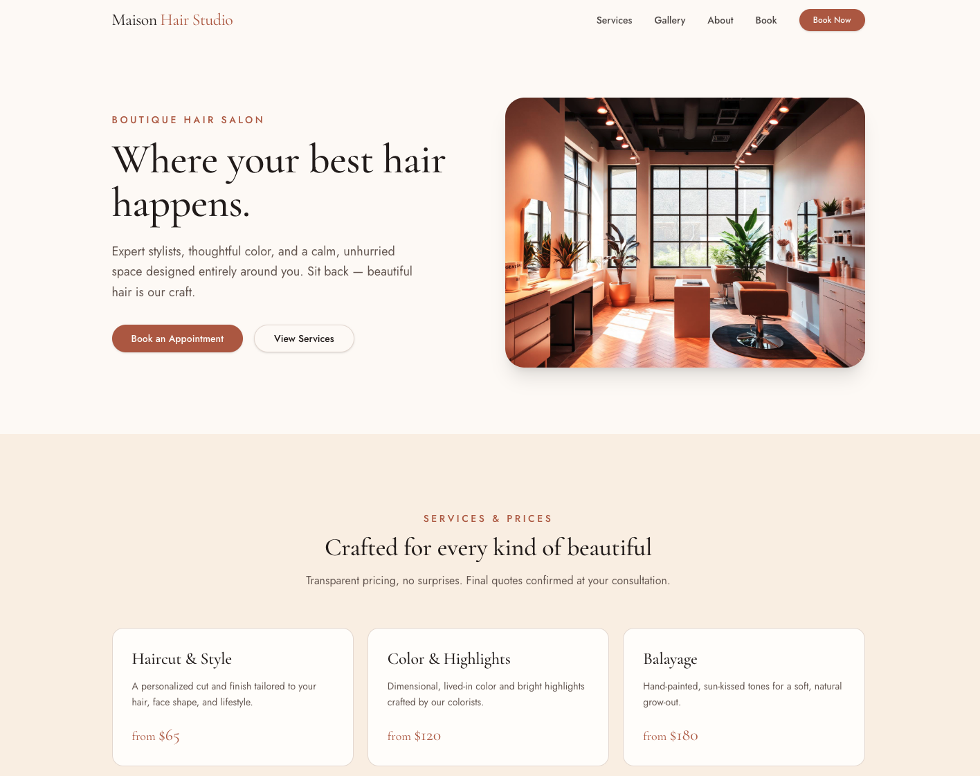 Maison Hair Studio website preview